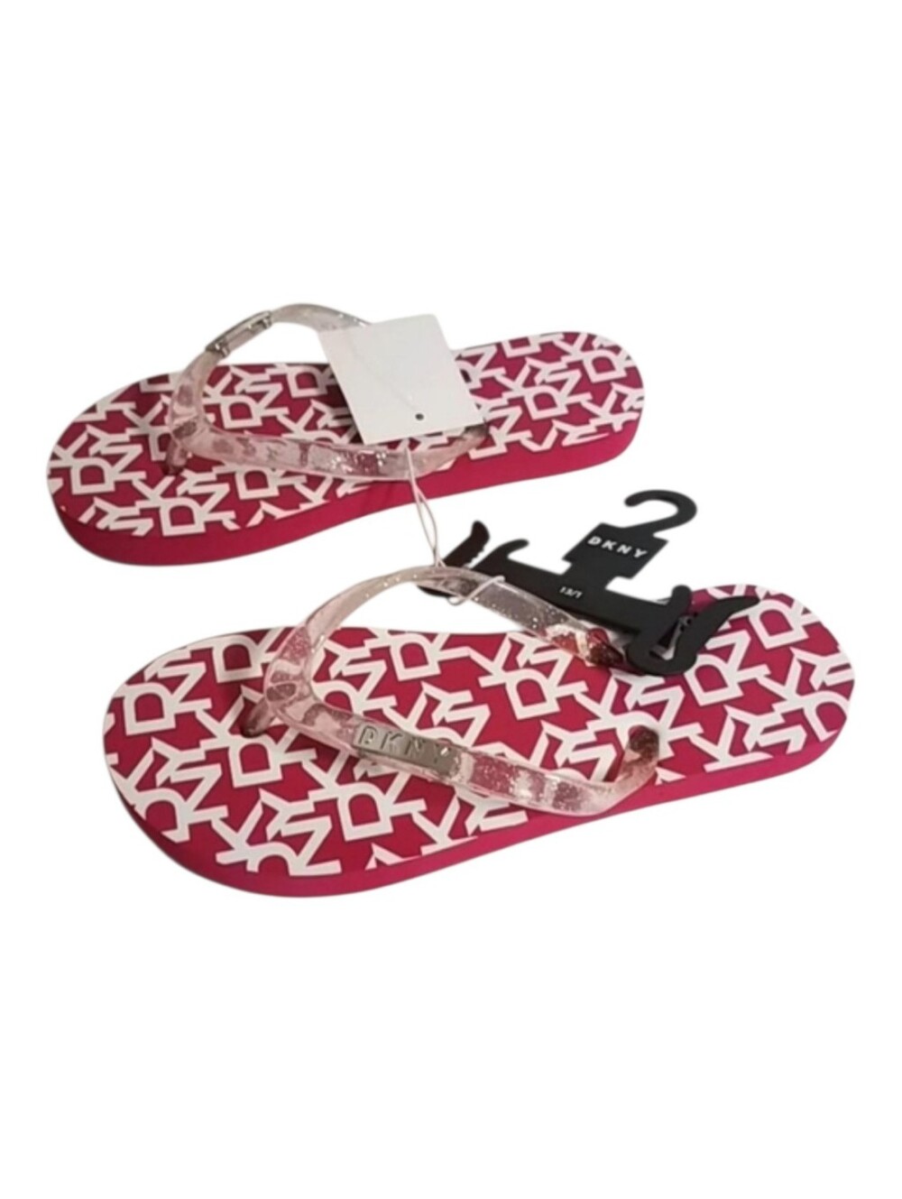 DKNY Zoey Girl's Glitter Logo Flip Flop Sandals 13/1 Pink